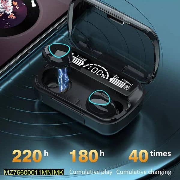 M10 Digital Display Case Earbuds Black 1