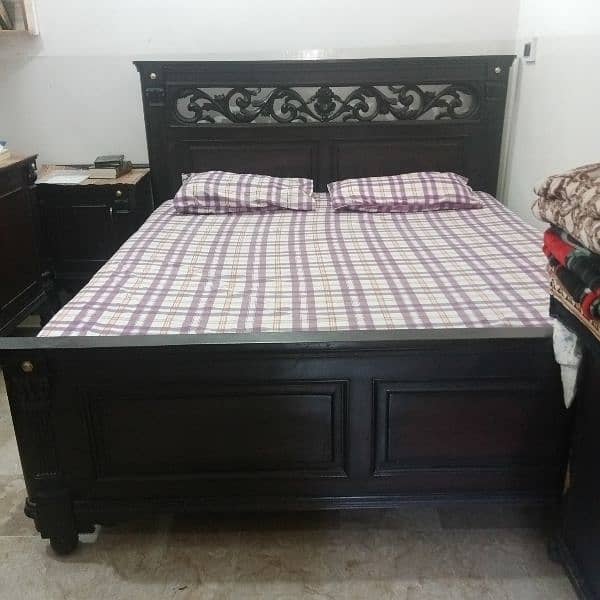 wooden bed with dressing table and side tables 1