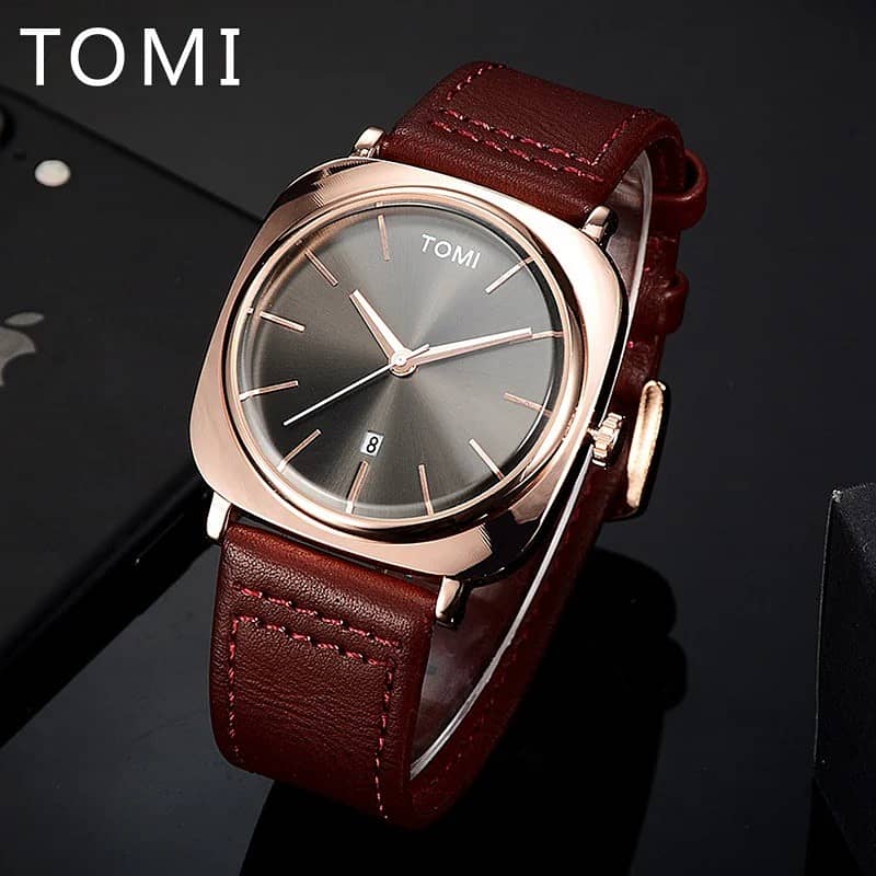 TOMI T-084 Men's Watch Quartz Date Leather Strap 1