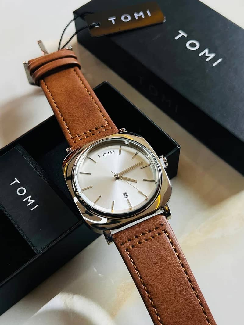 TOMI T-084 Men's Watch Quartz Date Leather Strap 2