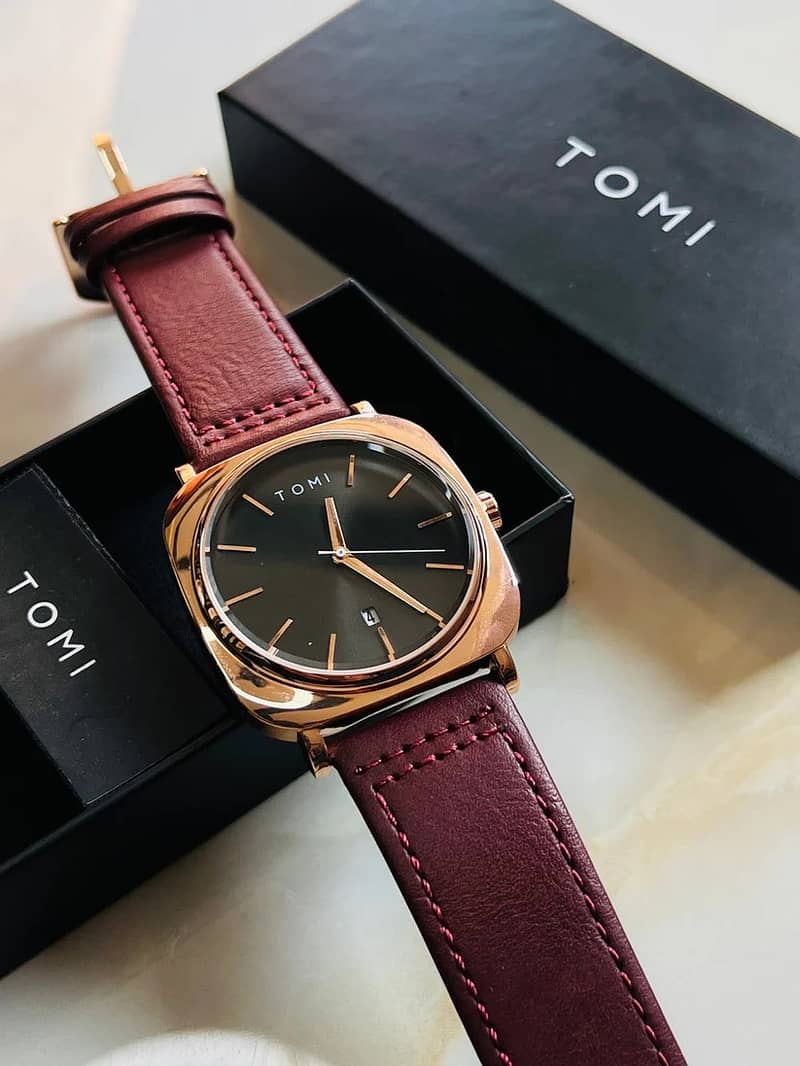 TOMI T-084 Men's Watch Quartz Date Leather Strap 3