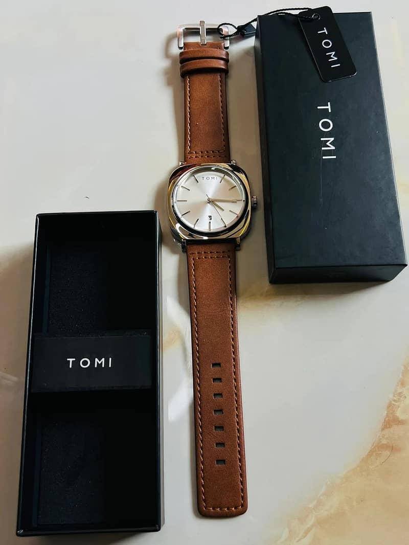 TOMI T-084 Men's Watch Quartz Date Leather Strap 4