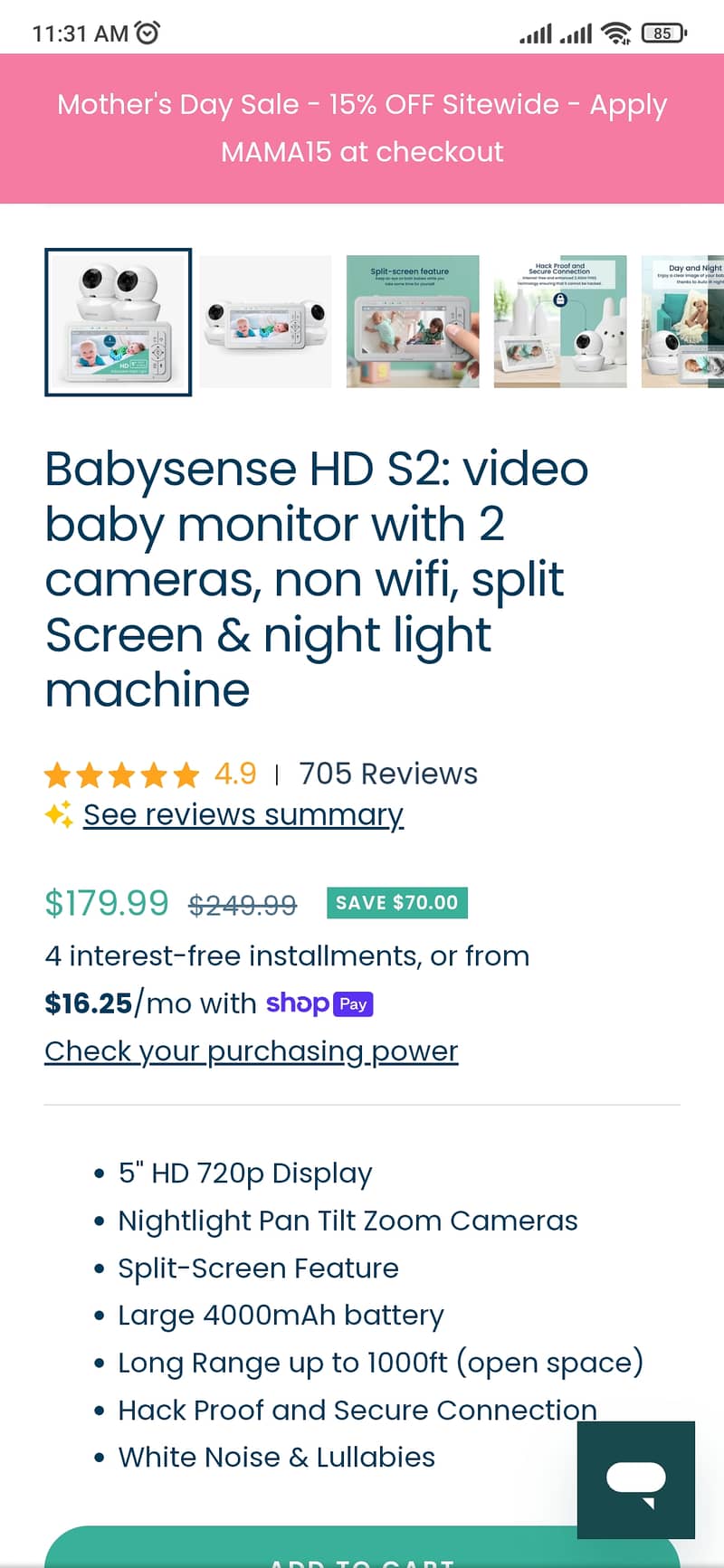 Baby Monitor - Hisense - Babysense HD S2 - Baby Camera 10