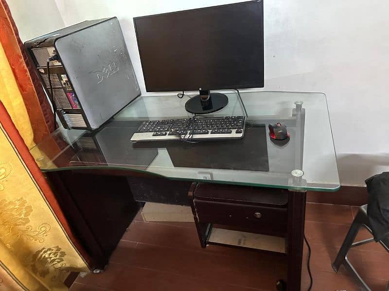 Office Wooden table with glass top 1