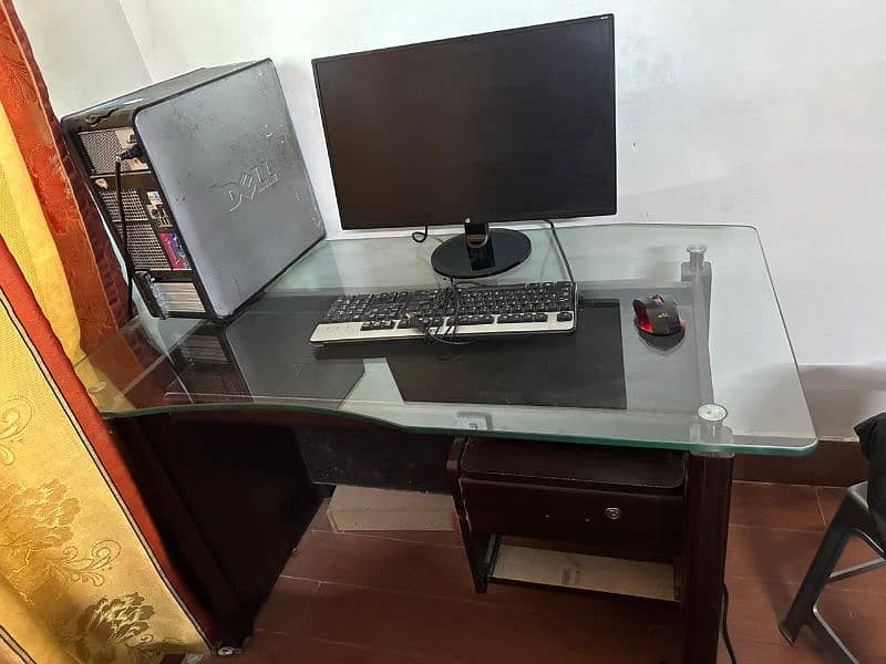Office Wooden table with glass top 2