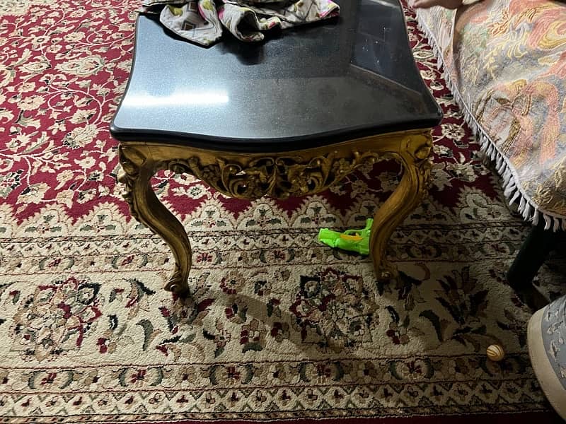 Antique wooden table chinyoti with marble slab for sale 2