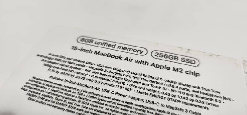 Apple Macbook Air M2 2023 15 inch 8gb 256 10