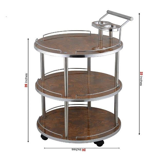 fancy wooden serving trolley with wheels in multiple colours. 2