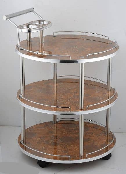 fancy wooden serving trolley with wheels in multiple colours. 3