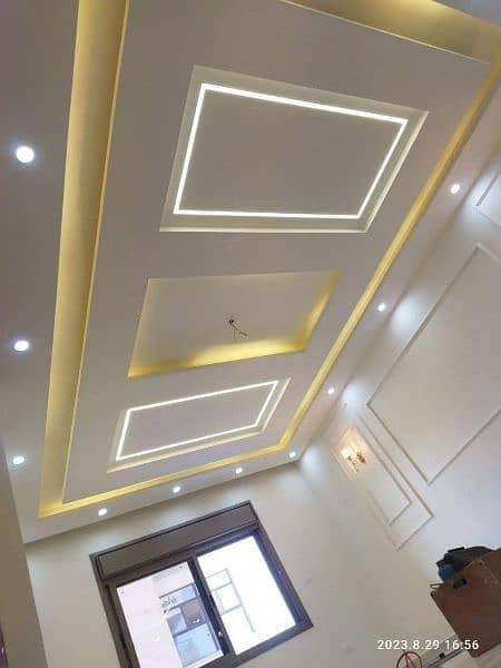 gypsum board ceiling/wooden floor/cabinets/almari/grass/doors/windows/ 5