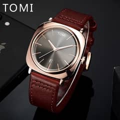 TOMI T-084 Men's Watch Quartz Date Leather Strap. 0