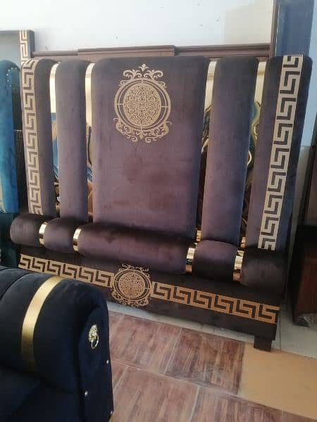 Brand new curved design poshish brass bed set in velvet fabric stuff 0