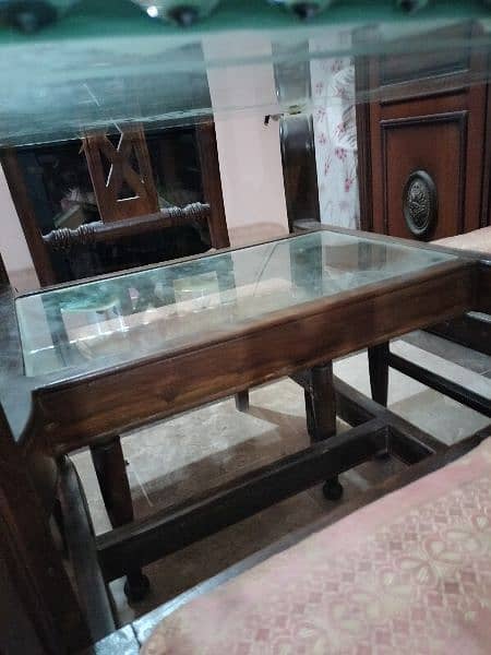 wooden frame dinning table with solid glass top with 4 chairs 3