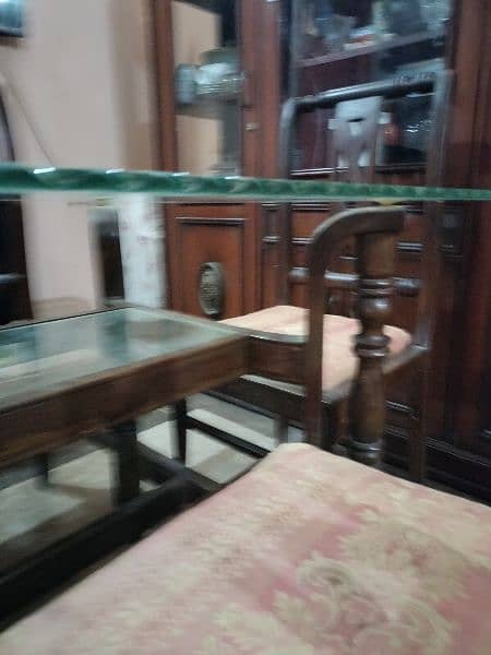 wooden frame dinning table with solid glass top with 4 chairs 4