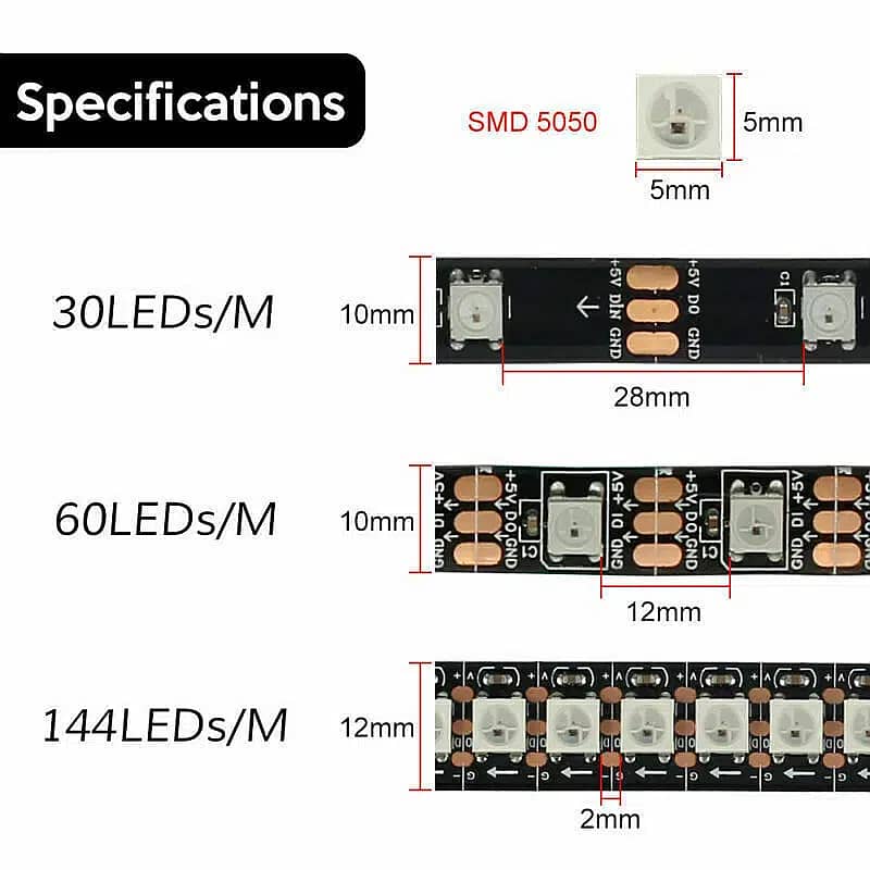 WS2812B / WS2813 / WS2811 Addressable Light RGBIC DC5V Led Strip 7