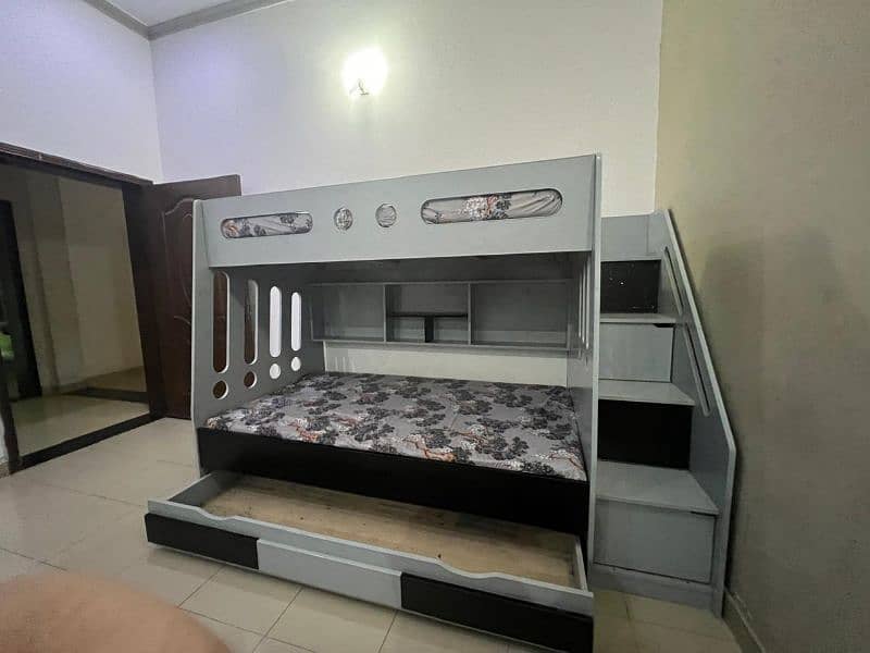 wooden bunk bed with 2 mattress 4