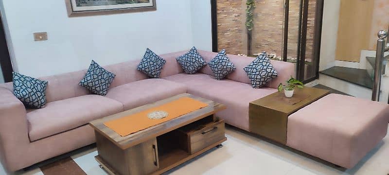 8 Seater L Shape Import Quality Sofa with Attached Table and Ottoman 4