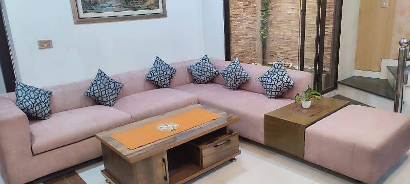 8 Seater L Shape Import Quality Sofa with Attached Table and Ottoman 5