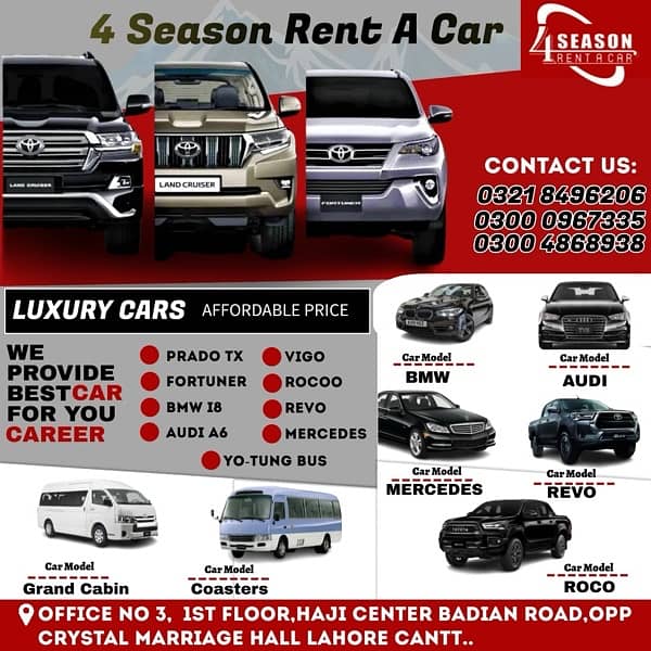 Rent a Car,Car Rental ,Mercedes,Prado,Audi,Coaster,Grand Cabin 0