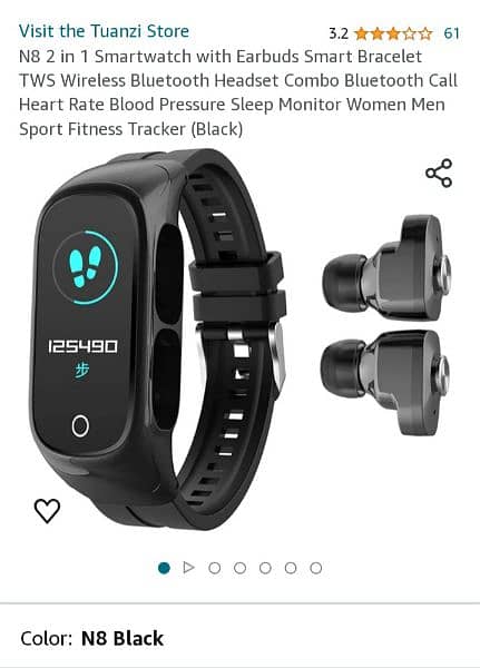 N8 2 in 1 smart watch with ear buds 4