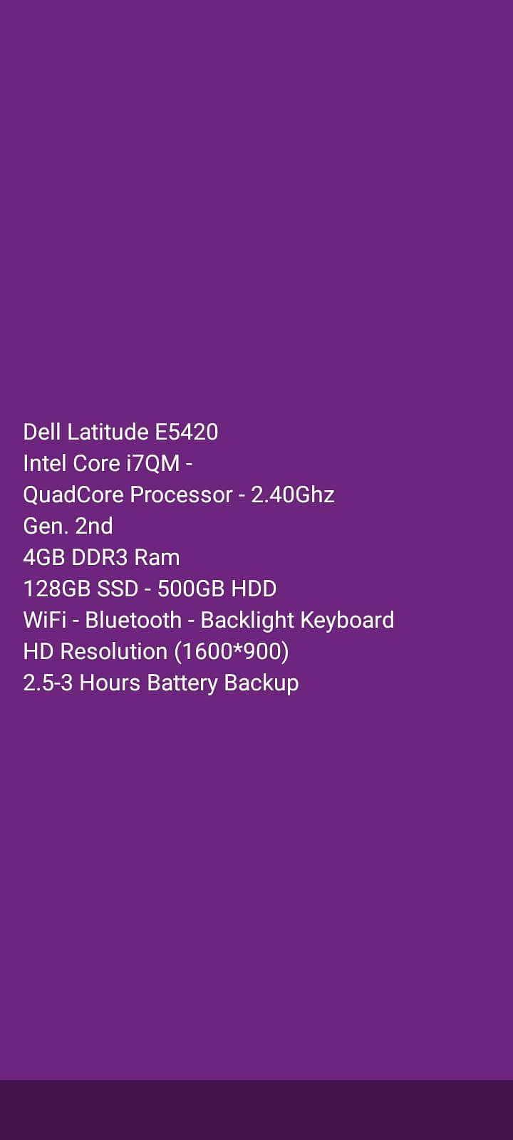 DELL LATITUDE E5420 CORE i7QM GEN. 2nd 4GB DDR3 RAM 128GB SSD 500GB HD 9