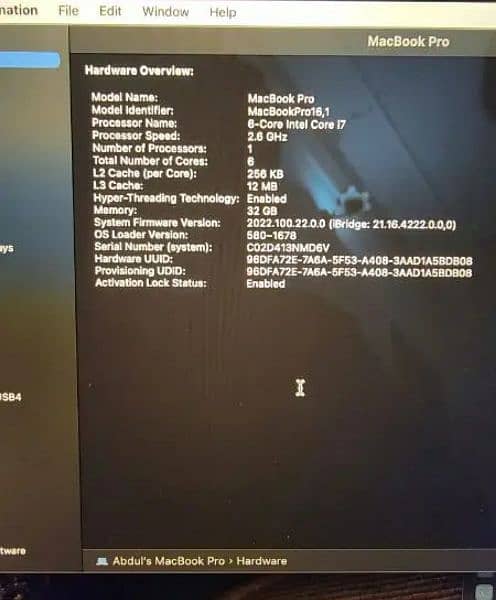 Macbook Pro 2019 32gb ram i7 3