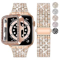 Fullmos Bling Diamond Rhinestone Strap for Apple Watch 45mm with Case,