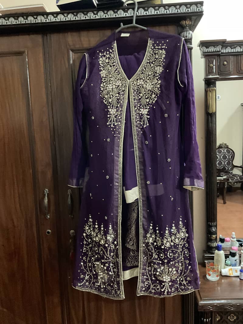 purple dress with lehanga shirt banarsi and dupatta 0