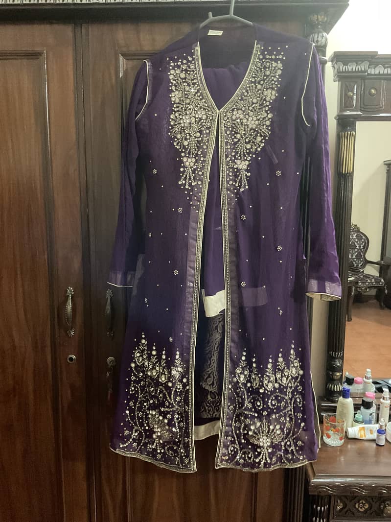 purple dress with lehanga shirt banarsi and dupatta 1