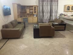 6 Seater Brown Coloured Sofa with Side Tables each 0