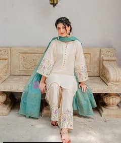 3 PCS Lawn suit with heavy overall embroidery with free delivery