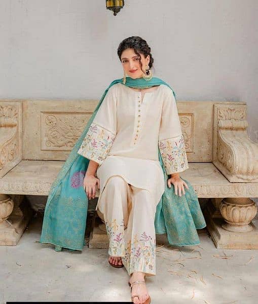 3 PCS Lawn suit with heavy overall embroidery with free delivery 0