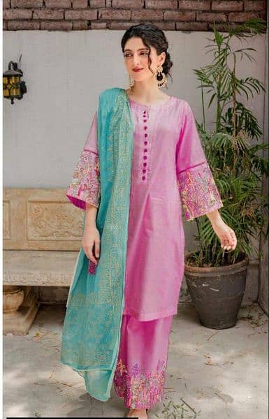 3 PCS Lawn suit with heavy overall embroidery with free delivery 5