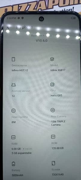 Infinix hot12 6+5=11GB ram 128 storage2month warranty brand new condtn 8