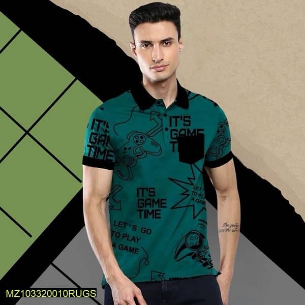 men’s printed polo shirt,it’s game time 1
