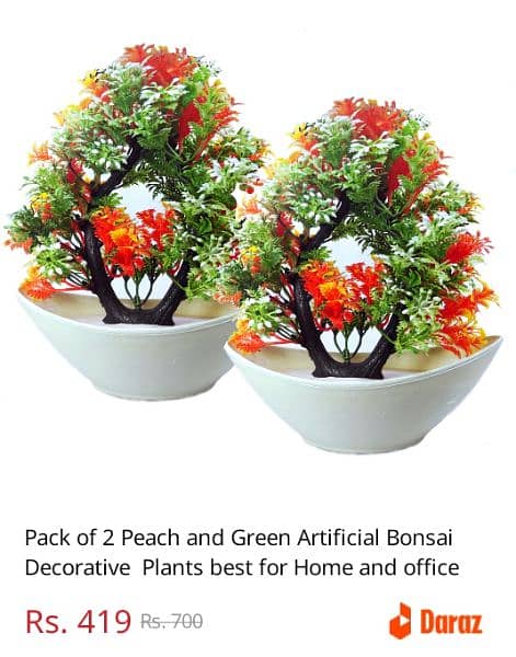 Pack of 2 Peach Green Artificial 0