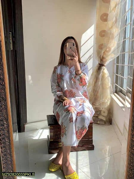 2 pcs women stitched Arabic lawn printed shirt and Trouser 0