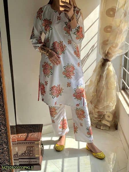 2 pcs women stitched Arabic lawn printed shirt and Trouser 1