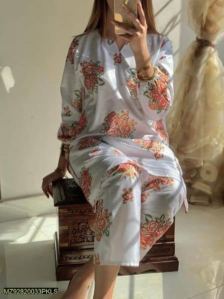2 pcs women stitched Arabic lawn printed shirt and Trouser 2
