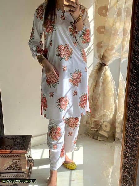 2 pcs women stitched Arabic lawn printed shirt and Trouser 3