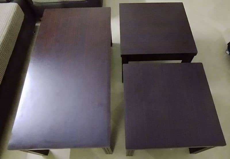 wooden coffee table and two side tables 0