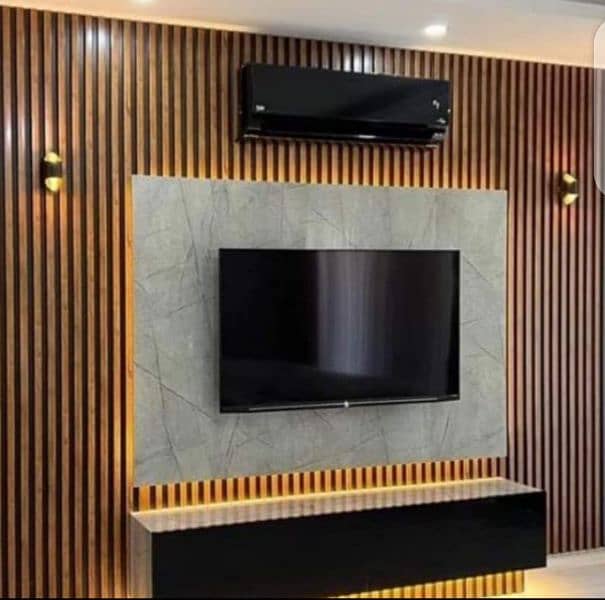 Media wall/tv rack/console/molding/wooden floor/wpc pannel/wall grace/ 18