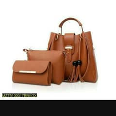 3 Pcs Women Pu Leather Handbag Brown 0