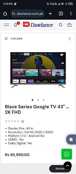 dawlance 43inch smart google led tv brand new 8