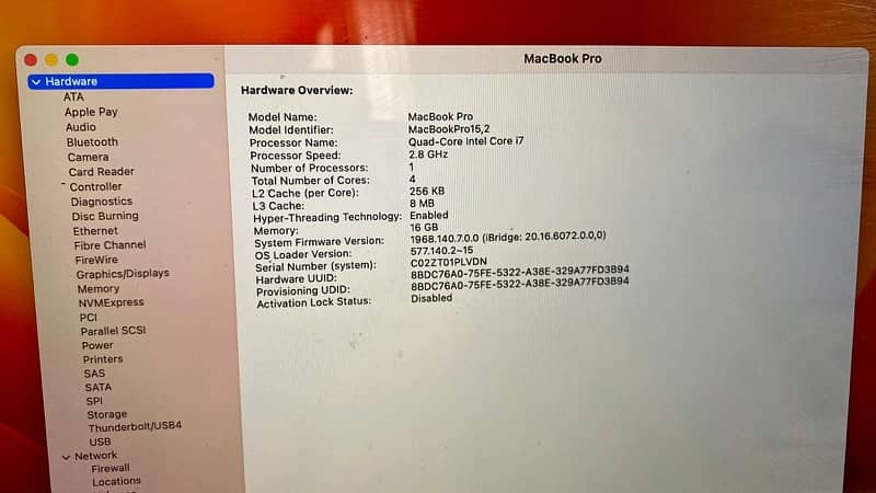 MacBook Pro 2019, 13.3 inch, 16 GB Ram, 256 HD, 2.8 GHZ , Quad Core i7 5