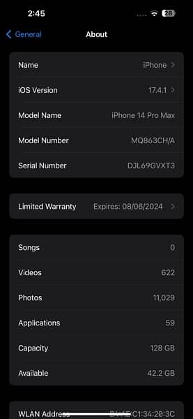 iPhone 14 Pro Max Deep purple 128gb Non PTA! 14