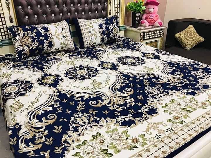 3 Pcs Crystal Cotton Printed Double Bed Sheets 0