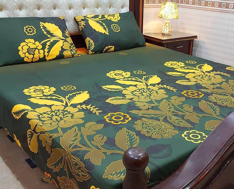 3 Pcs Crystal Cotton Printed Double Bed Sheets 1