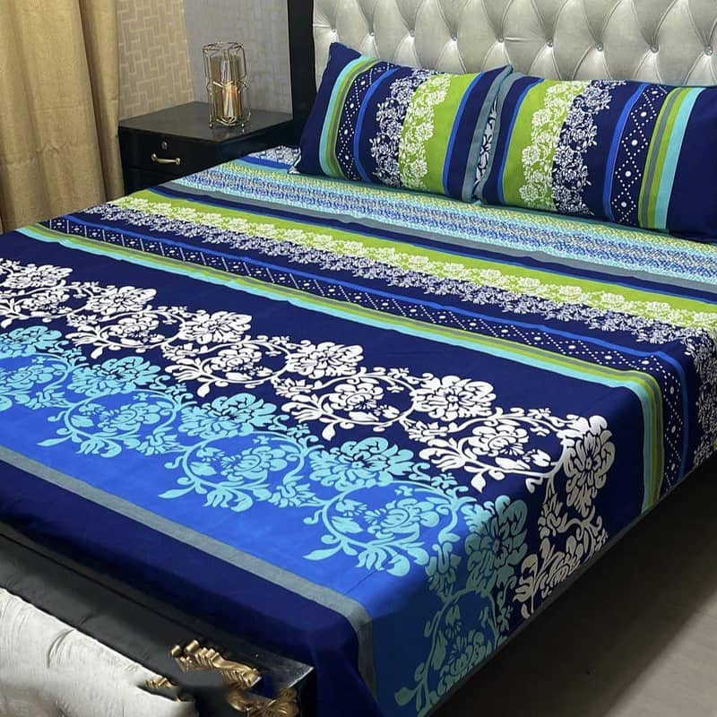 3 Pcs Crystal Cotton Printed Double Bed Sheets 2
