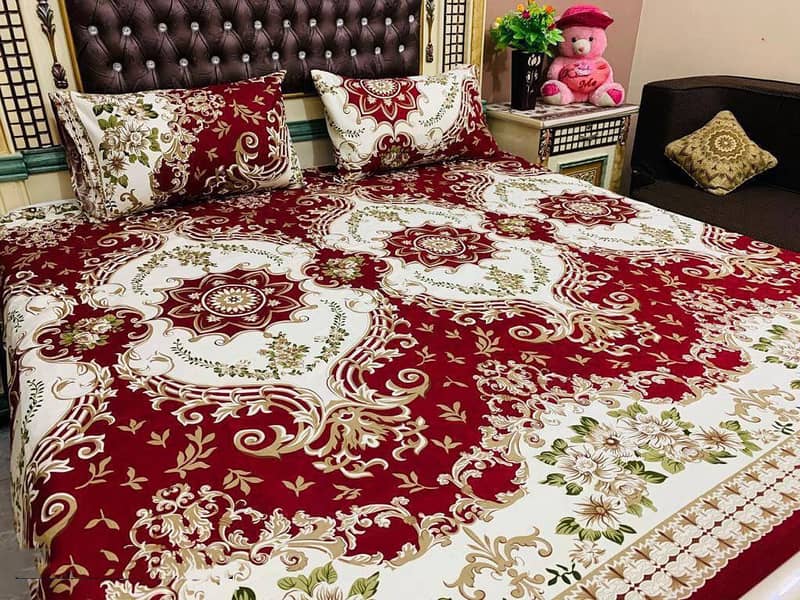 3 Pcs Crystal Cotton Printed Double Bed Sheets 4